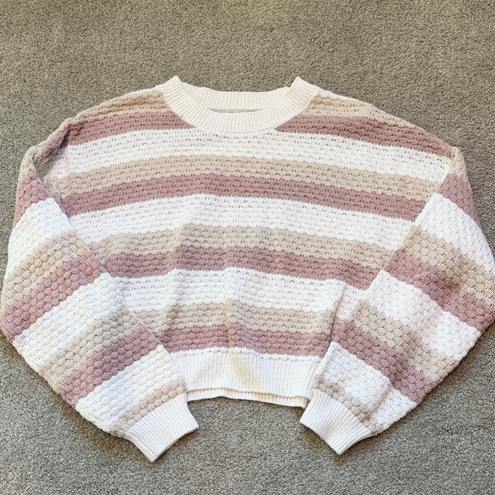 Hollister Textured Striped Sweater - Cream and Pink
